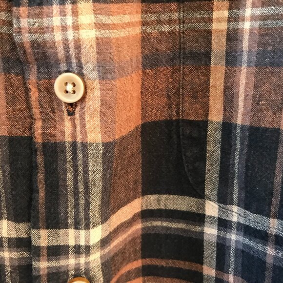 Izod Linen Blend Men's Shirt: Short-Sleeved Button-Down Brown Plaid, Size L - Picture 4 of 10